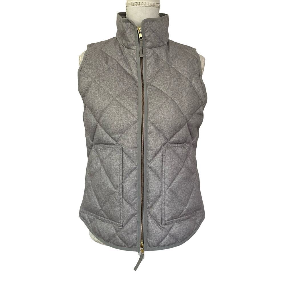 J Crew Womens Excursion Down Quilted Puffer Vest Size S Gray Full Zip Preppy